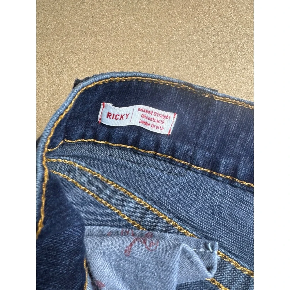 True Religion Ricky Relaxed Straight Jeans Men 34 Dark Wash Blue Denim 31 Inseam